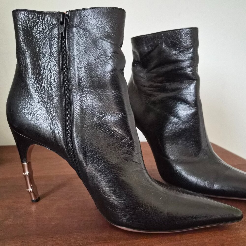 Vintage Gucci Black and Metal Bamboo Ankle Boots Size 9B (Regular)